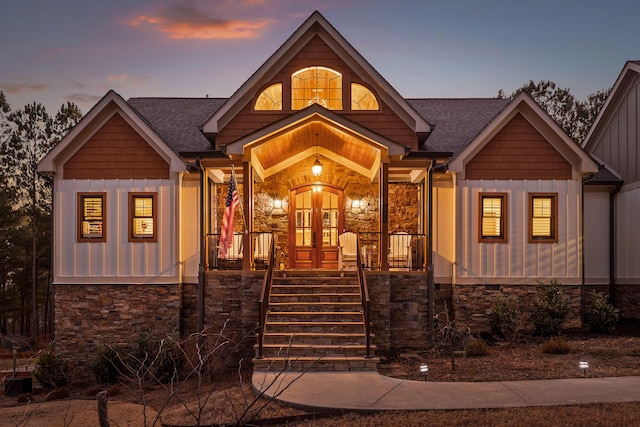 view of front of house with french doors and a porch