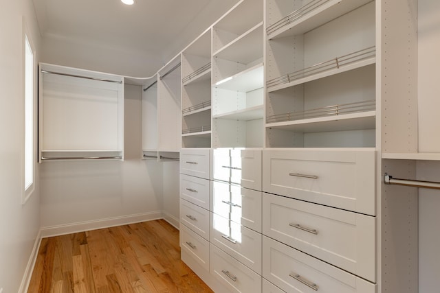 spacious closet with light wood-style flooring