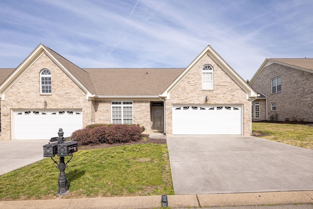 view of front property with a front yard and a garage