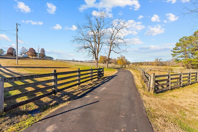 view of street with a rural view