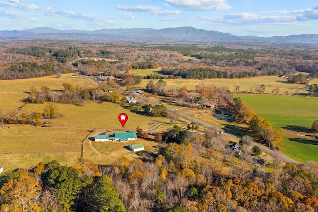 birds eye view of property featuring a rural view and a mountain view