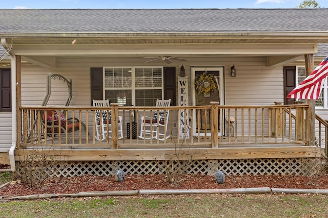 exterior space with ceiling fan and covered porch