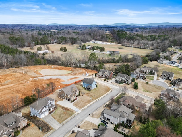 birds eye view of property with a mountain view