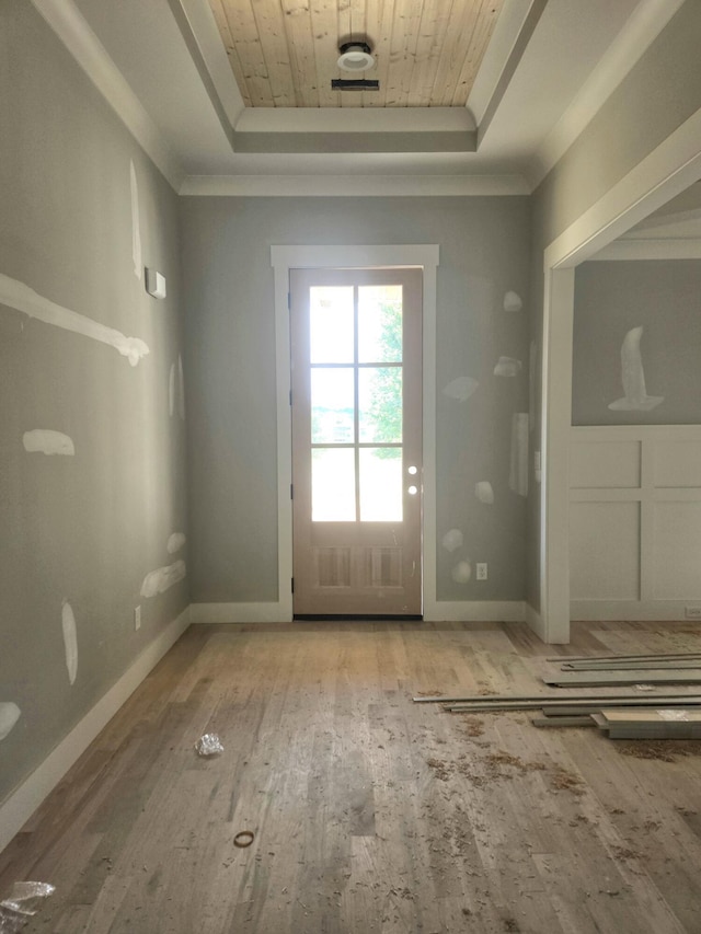 1646 Ritz Way Unit 4, Soddy Daisy, TN 37379 - doorway with a raised ceiling, wood finished floors, crown molding, and wooden ceiling