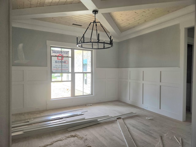 1646 Ritz Way Unit 4, Soddy Daisy, TN 37379 - empty room with wooden ceiling, a decorative wall, wainscoting, a chandelier, and light wood-style flooring