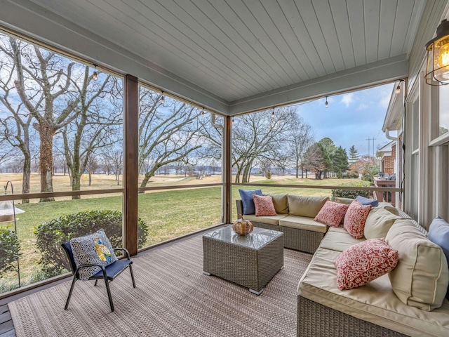 sunroom with wood ceiling