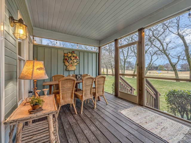 sunroom / solarium with wooden ceiling