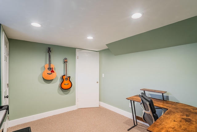 view of carpeted home office