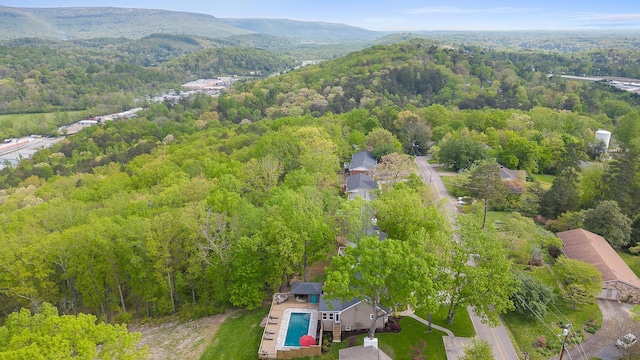 aerial view with a forest view and a mountain view