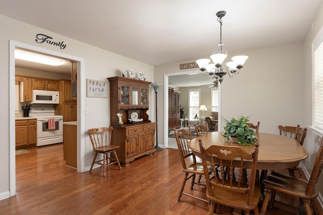 dining room featuring an inviting chandelier and dark hardwood / wood-style floors