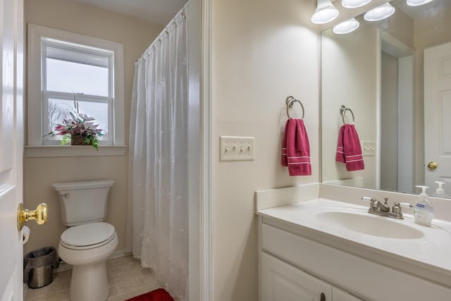 bathroom featuring tile patterned flooring, vanity, and toilet