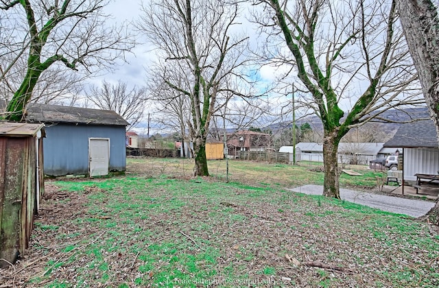 view of yard featuring a shed