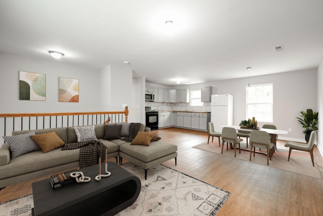 living room with light wood-type flooring