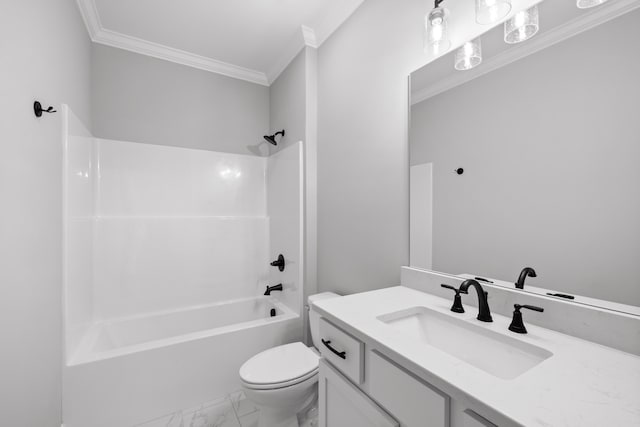 8892 Knolling Loop Unit 34, Ooltewah, TN 37363 - bathroom with ornamental molding, marble look tile flooring, toilet, washtub / shower combination, and vanity