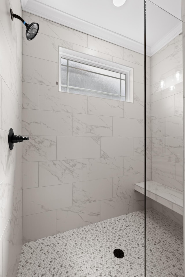 8892 Knolling Loop Unit 34, Ooltewah, TN 37363 - bathroom featuring tiled shower and crown molding