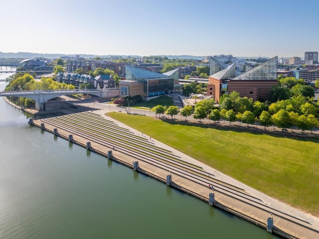 drone / aerial view featuring a water view