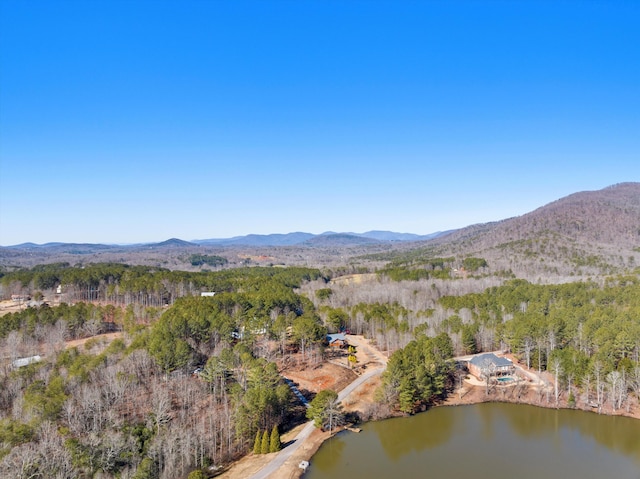 bird's eye view featuring a water and mountain view