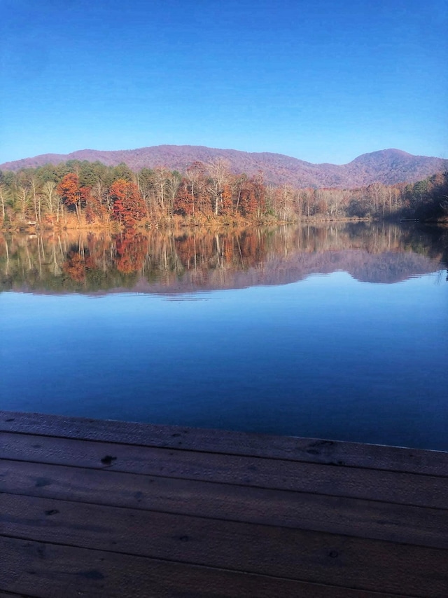 dock area featuring a water and mountain view