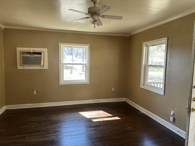 unfurnished room featuring crown molding, dark hardwood / wood-style floors, and a healthy amount of sunlight