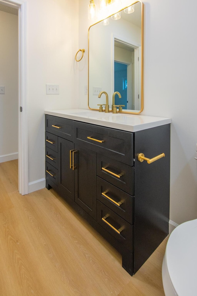 bathroom with vanity and wood-type flooring