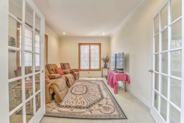 815 Battlefield Park Dr, Dalton, GA 30720 - interior space featuring crown molding, carpet floors, and french doors