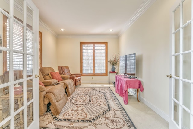 815 Battlefield Park Dr, Dalton, GA 30720 - carpeted living room featuring crown molding and french doors