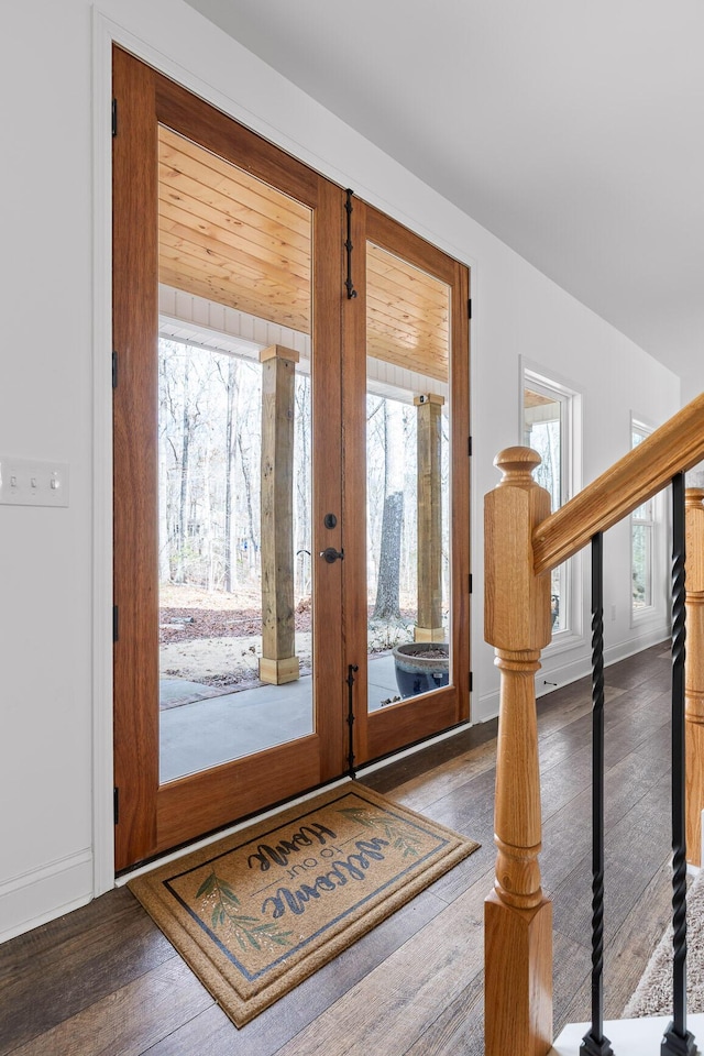 4700 Creek Point Ln, Signal Mountain, TN 37377 - entrance foyer with wood-type flooring, french doors, and stairs