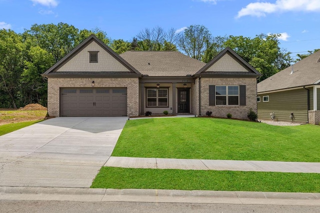 8918 Knolling Lp Unit 32, Ooltewah, TN 37363 - craftsman-style home with a garage, a front lawn, concrete driveway, and brick siding