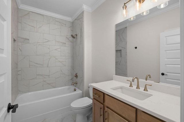 8918 Knolling Lp Unit 32, Ooltewah, TN 37363 - bathroom featuring marble look tiles, crown molding, vanity,  shower combination, and toilet
