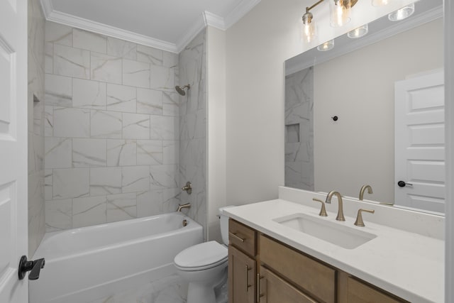 8918 Knolling Lp Unit 32, Ooltewah, TN 37363 - bathroom featuring marble finish floors, ornamental molding,  shower combination, toilet, and vanity