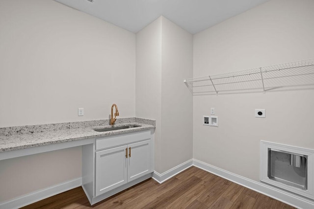 8918 Knolling Lp Unit 32, Ooltewah, TN 37363 - laundry room with a sink, dark wood-style flooring, baseboards, hookup for an electric dryer, and washer hookup