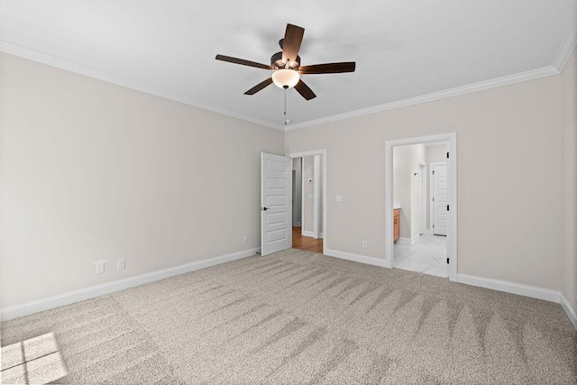 8918 Knolling Lp Unit 32, Ooltewah, TN 37363 - unfurnished bedroom with crown molding, carpet, baseboards, connected bathroom, and a ceiling fan