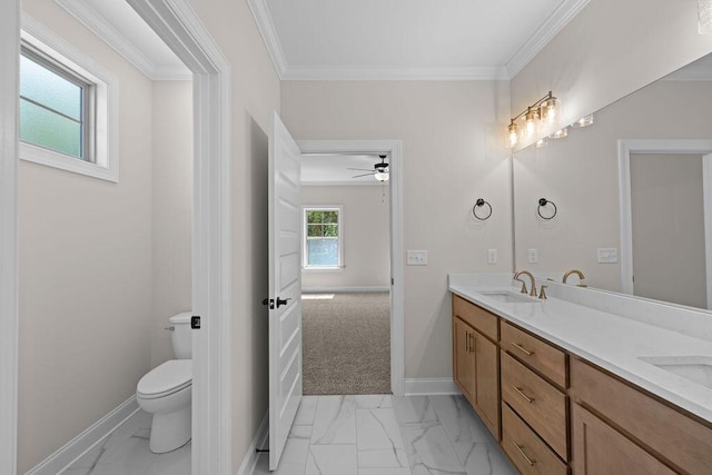 8918 Knolling Lp Unit 32, Ooltewah, TN 37363 - full bath with marble finish flooring, toilet, double vanity, baseboards, and ornamental molding