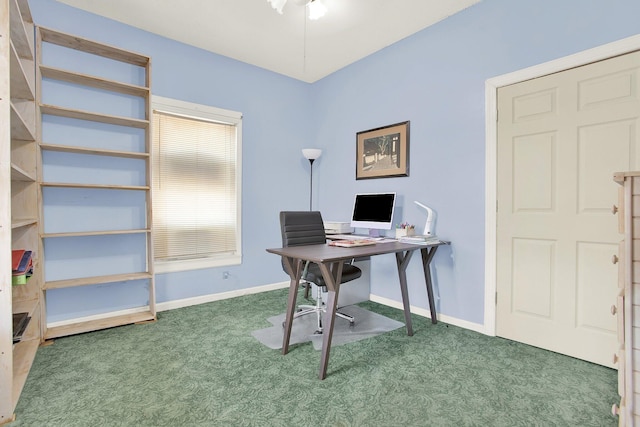 home office with dark carpet