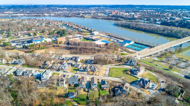 aerial view with a residential view and a water view