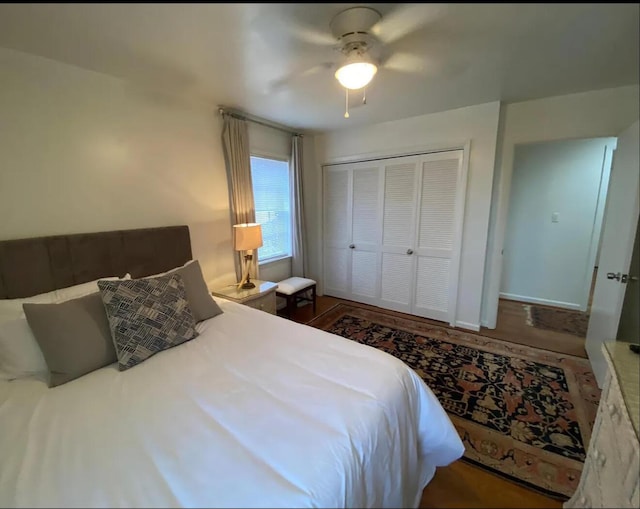 bedroom featuring a ceiling fan and a closet