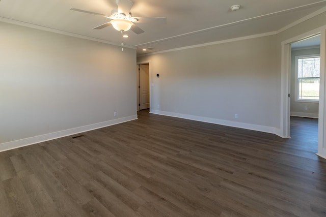 79 Bear Oak Dr, Dunlap, TN 37327 - empty room featuring baseboards, a smoke detector, dark wood-style floors, a ceiling fan, and ornamental molding