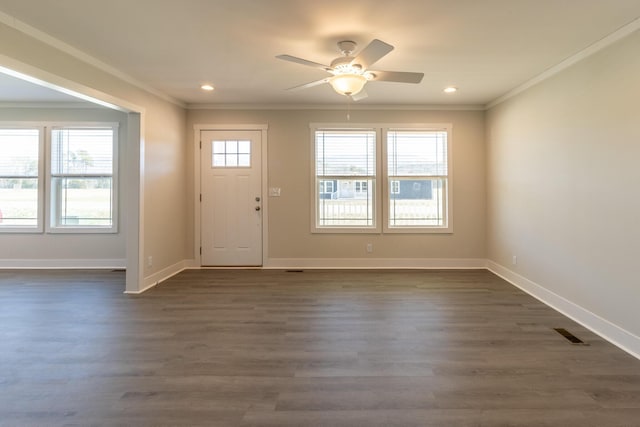 79 Bear Oak Dr, Dunlap, TN 37327 - entryway featuring crown molding, plenty of natural light, baseboards, dark wood-type flooring, and recessed lighting
