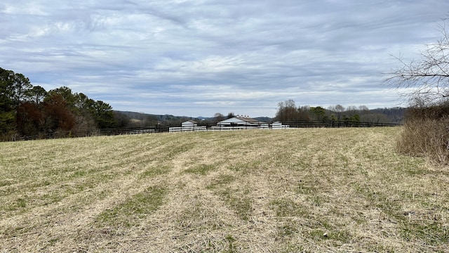 view of yard with a rural view and fence