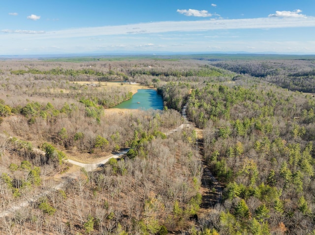 bird's eye view with a view of trees and a water view