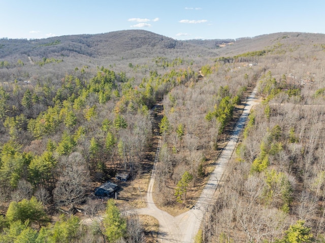 bird's eye view featuring a mountain view and a forest view