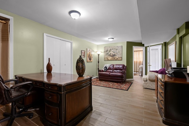 home office featuring wood tiled floor