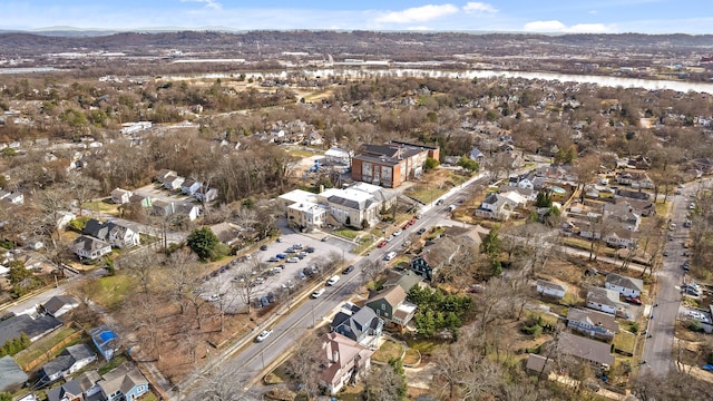 aerial view with a water view and a residential view