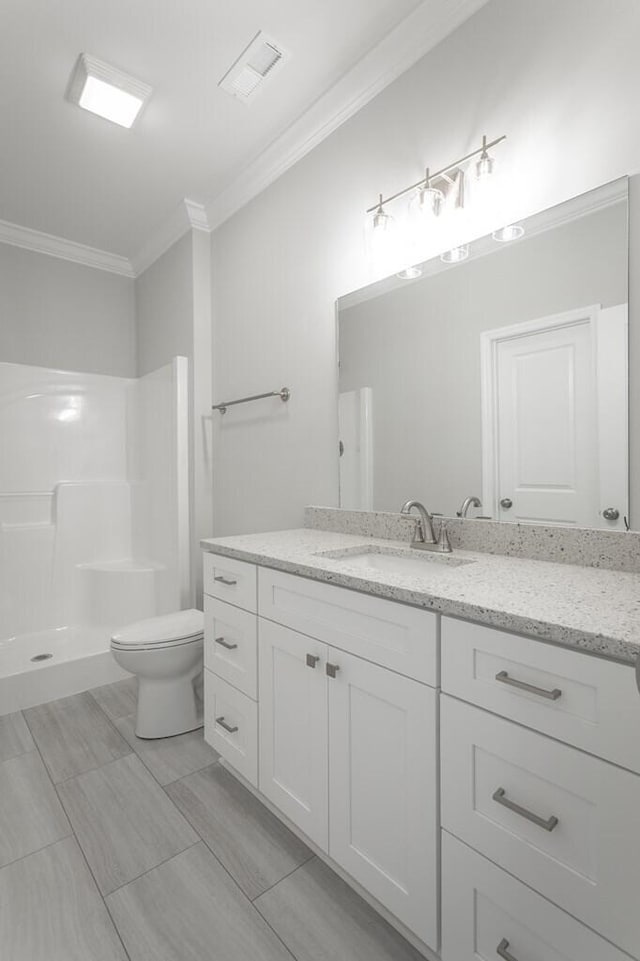 186 Andros Dr Unit 20D, Dalton, GA 30721 - bathroom with vanity, crown molding, toilet, and a shower