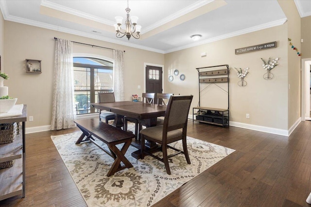 55 E Acorn Dr, Rock Spring, GA 30739 - dining space with a chandelier, dark wood finished floors, ornamental molding, baseboards, and a tray ceiling
