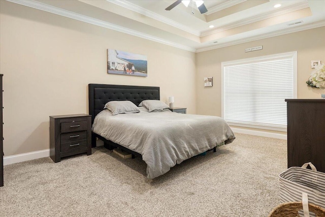 55 E Acorn Dr, Rock Spring, GA 30739 - bedroom with crown molding, light carpet, baseboards, a raised ceiling, and recessed lighting