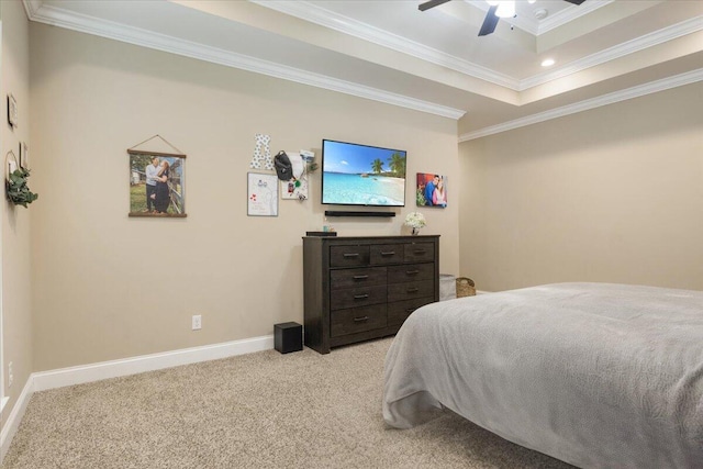 55 E Acorn Dr, Rock Spring, GA 30739 - bedroom featuring crown molding, light colored carpet, baseboards, and a ceiling fan