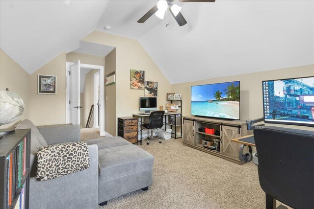 55 E Acorn Dr, Rock Spring, GA 30739 - office area featuring lofted ceiling, ceiling fan, and carpet flooring