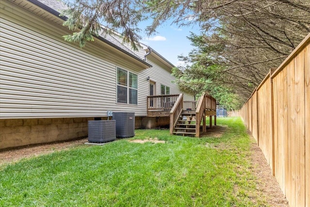 55 E Acorn Dr, Rock Spring, GA 30739 - view of yard with central air condition unit, a wooden deck, and stairs