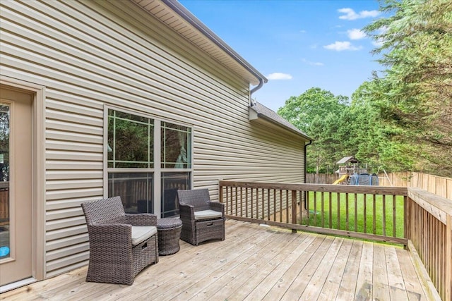 55 E Acorn Dr, Rock Spring, GA 30739 - wooden terrace featuring a playground